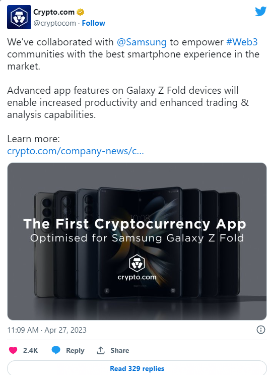 Crypto.com ha svelato una collaborazione con Samsung