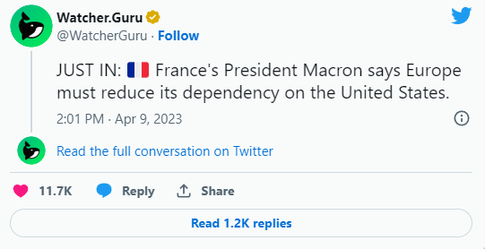 L'Europa deve ridurre la sua dipendenza dagli Stati Uniti: presidente francese Macron