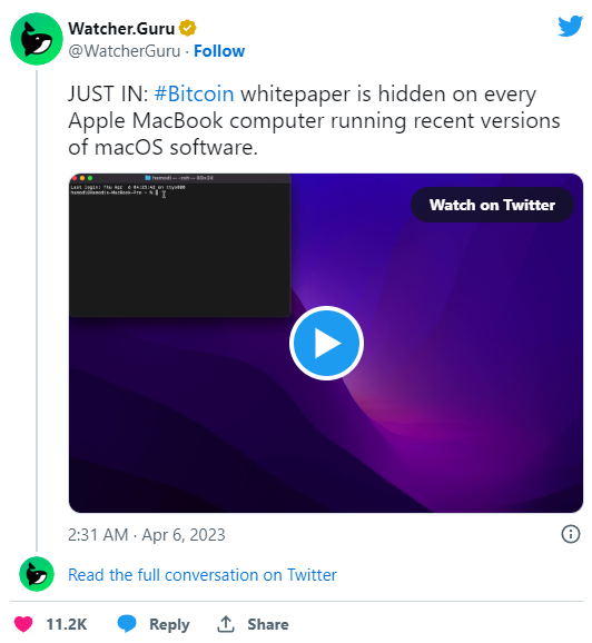 Il Whitepaper di Bitcoin è "nascosto" su ogni MacBook Apple con le versioni recenti di macOS.