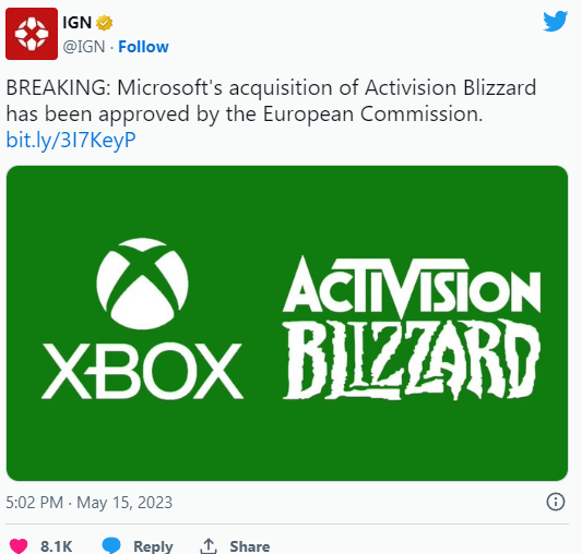 L'accordo da 68,7 miliardi di dollari tra Microsoft e Activision Blizzard riceve l'approvazione dell'Unione Europea