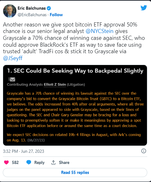 L'ETF Bitcoin di BlackRock ha il 50% di possibilità di ottenere l'approvazione della SEC?