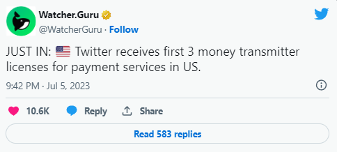 Twitter ha ottenuto 3 licenze di trasferimento di denaro per servizi di pagamento negli Stati Uniti