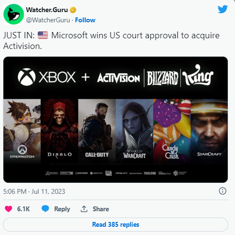 Microsoft ottiene l'approvazione del tribunale statunitense per acquisire Activision Blizzard