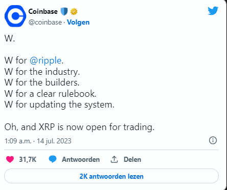 Coinbase riaggiorna XRP dopo la vittoria di Ripple nella causa legale contro la SEC