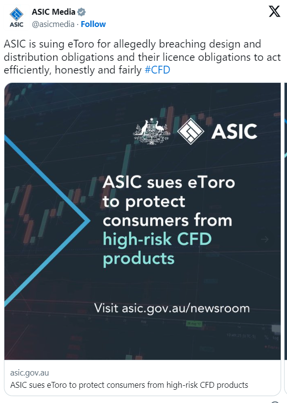 eToro affronta una causa in Australia per attività di trading ad alto rischio