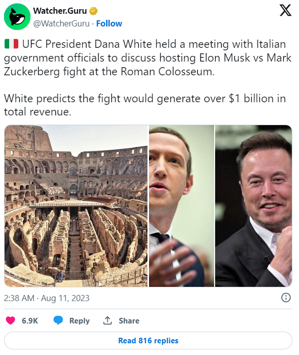 Il Presidente dell'UFC Afferma Zuckerberg VS Musk al Colosseo?