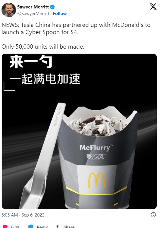 La sorprendente collaborazione di Tesla con McDonald's svela "Cyber Spoons" in Cina