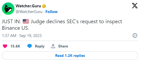 Il giudice declina la richiesta della SEC di ispezionare Binance.US