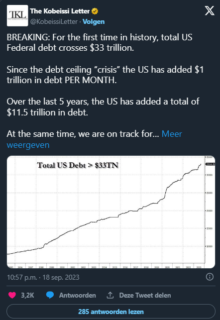 Il debito nazionale degli Stati Uniti raggiunge un record di 33 trilioni (!) di dollari