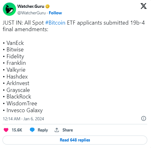 Tutti i richiedenti per l'ETF Bitcoin con consegna immediata hanno presentato le modifiche finali al documento 19b-4