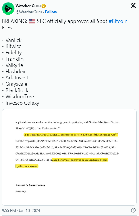 La SEC Approva Tutti gli ETF Spot Bitcoin