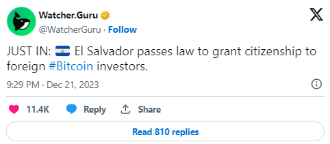 El Salvador concederà la cittadinanza agli investitori stranieri in Bitcoin