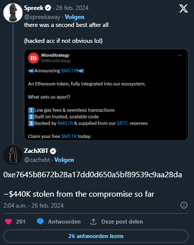 L'account Twitter di MicroStrategy è stato violato, e sono stati rubati circa 0.000 in criptovalute