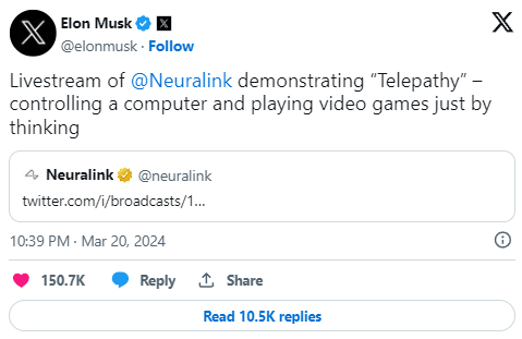 Elon Musk: Il primo paziente di Neuralink può controllare un computer, giocare a giochi pensando