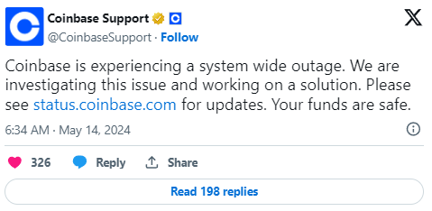 Coinbase soffre di un'interruzione: "I fondi sono al sicuro", afferma lo scambio