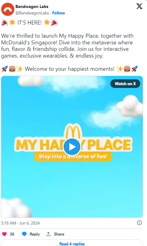 McDonald’s ha lanciato 'My Happy Place' nel Metaverso a Singapore